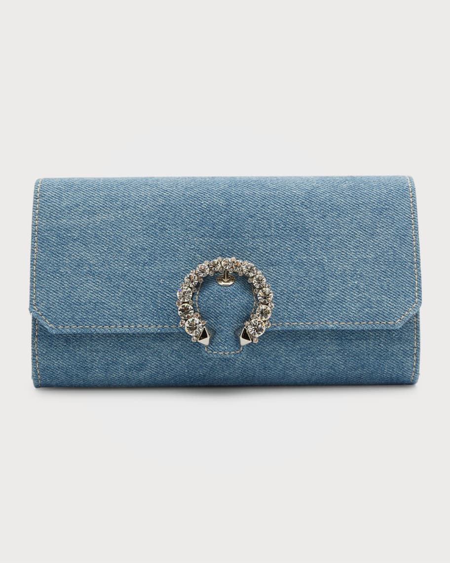 【JIMMY CHOO】Cheri Wallet w/Chain Denim 財布★関税送料込み Jimmy Choo Buckle Denim Wallet with Chain | Neiman Marcus