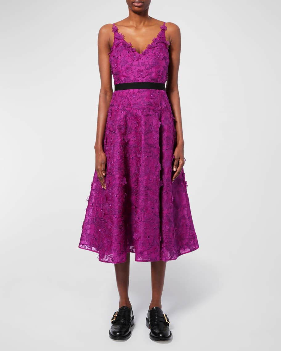 Erdem Floral Embroidered Fit-&-Flare Midi Dress | Neiman Marcus