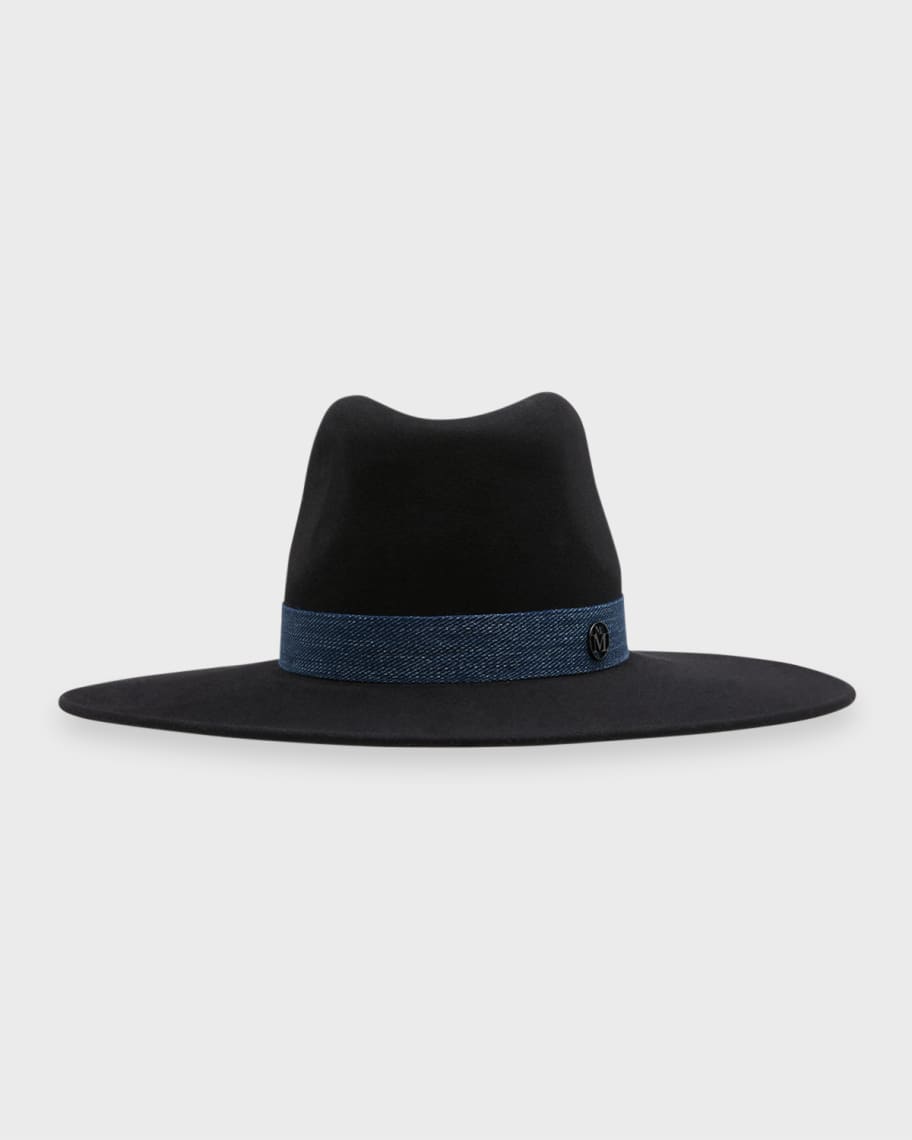 Maison Michel Eliza Denim Ribbon Wool Felt Fedora | Neiman