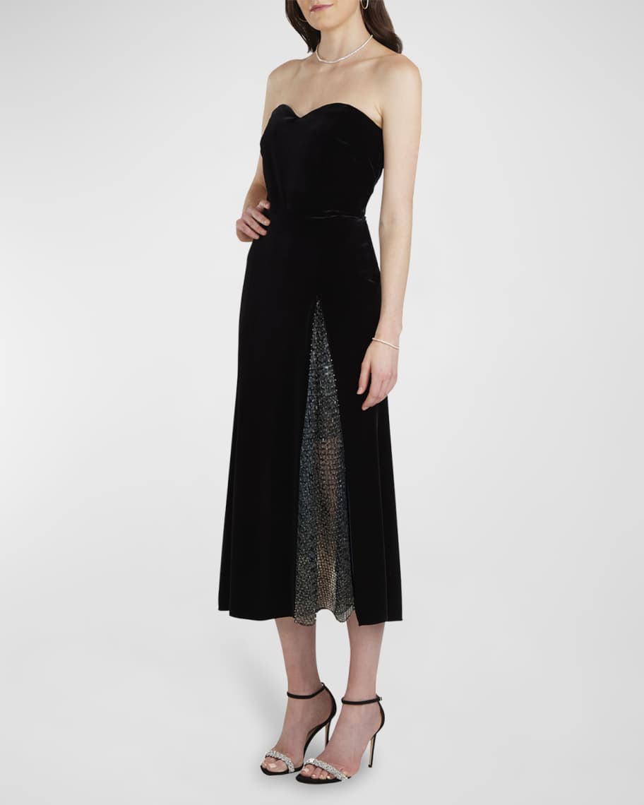 Shoshanna Ramona Strapless Rhinestone Velvet Dress | Neiman Marcus