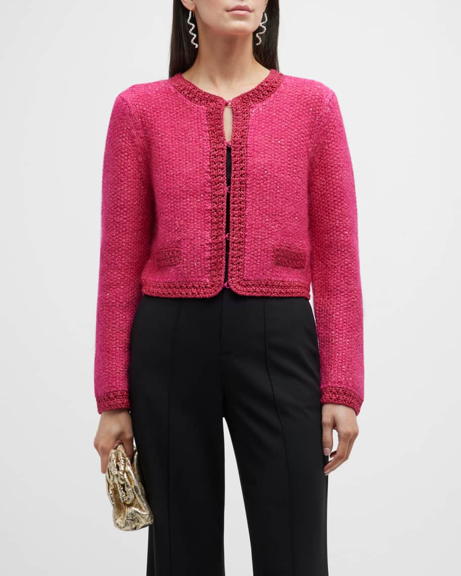 Shop Alice + Olivia Noella Sequin Knit Crop Cardigan