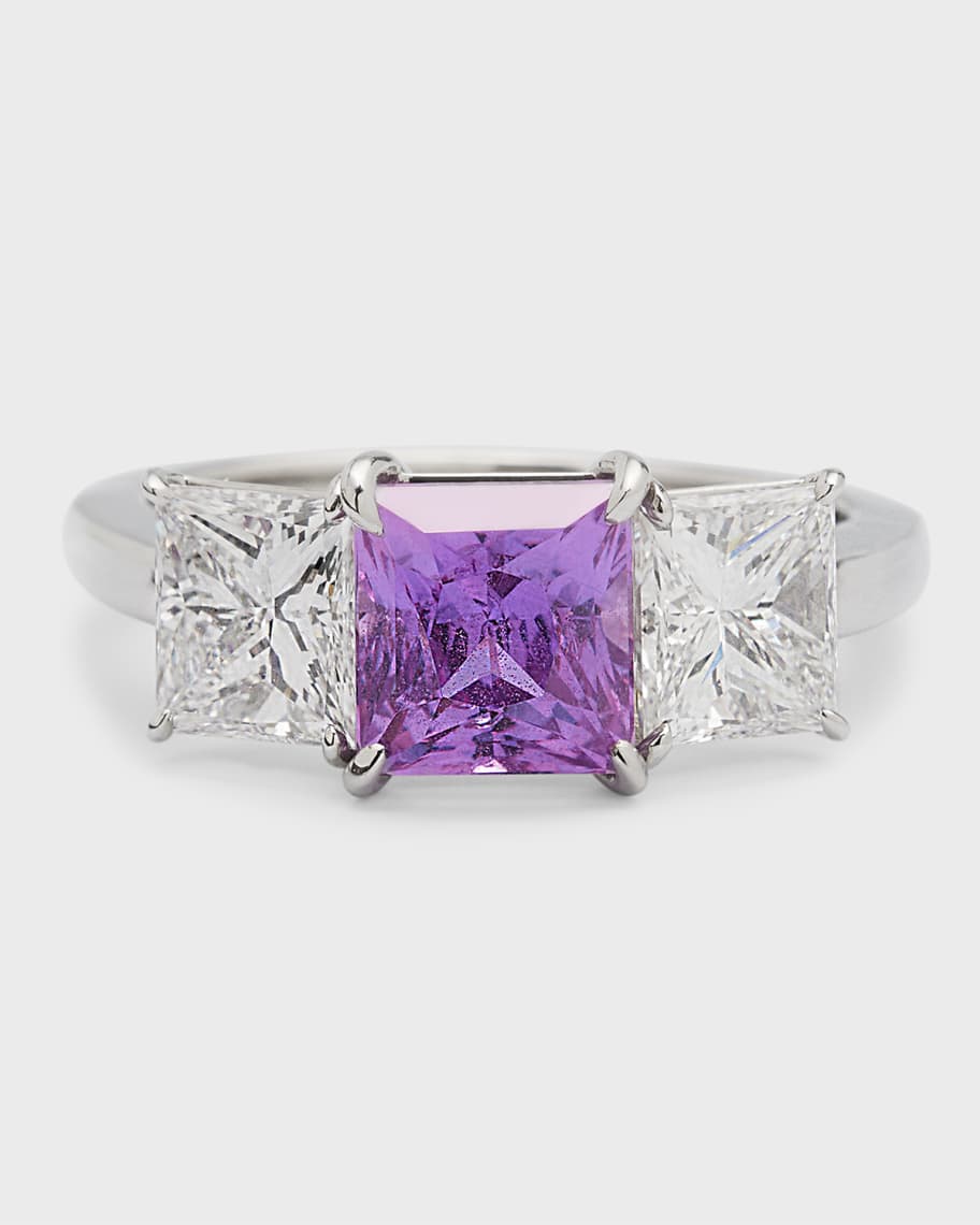 Bayco Platinum Square Natural Pink Sapphire and F/VVS1-VS Diamond Ring ...