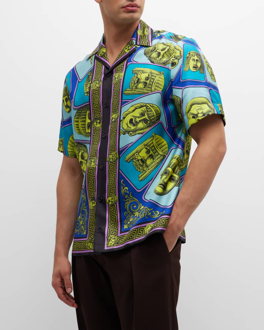 Versace Allover Silk Bowling Shirt in Multicoloured - Versace