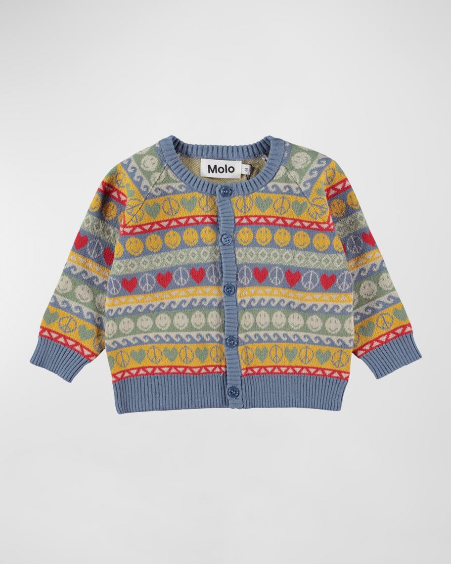 Molo Kid's Brody Happy Face Intarsia Cardigan, Size 3M24M Neiman Marcus