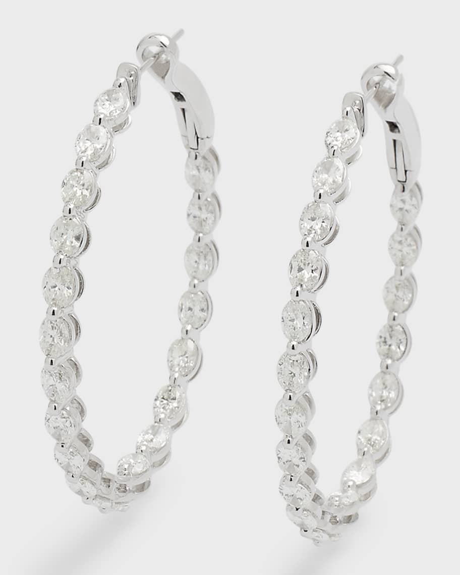 Neiman Marcus Diamonds 18K White Gold Round Diamond Hoop Earrings, 4.4tcw Neiman Marcus