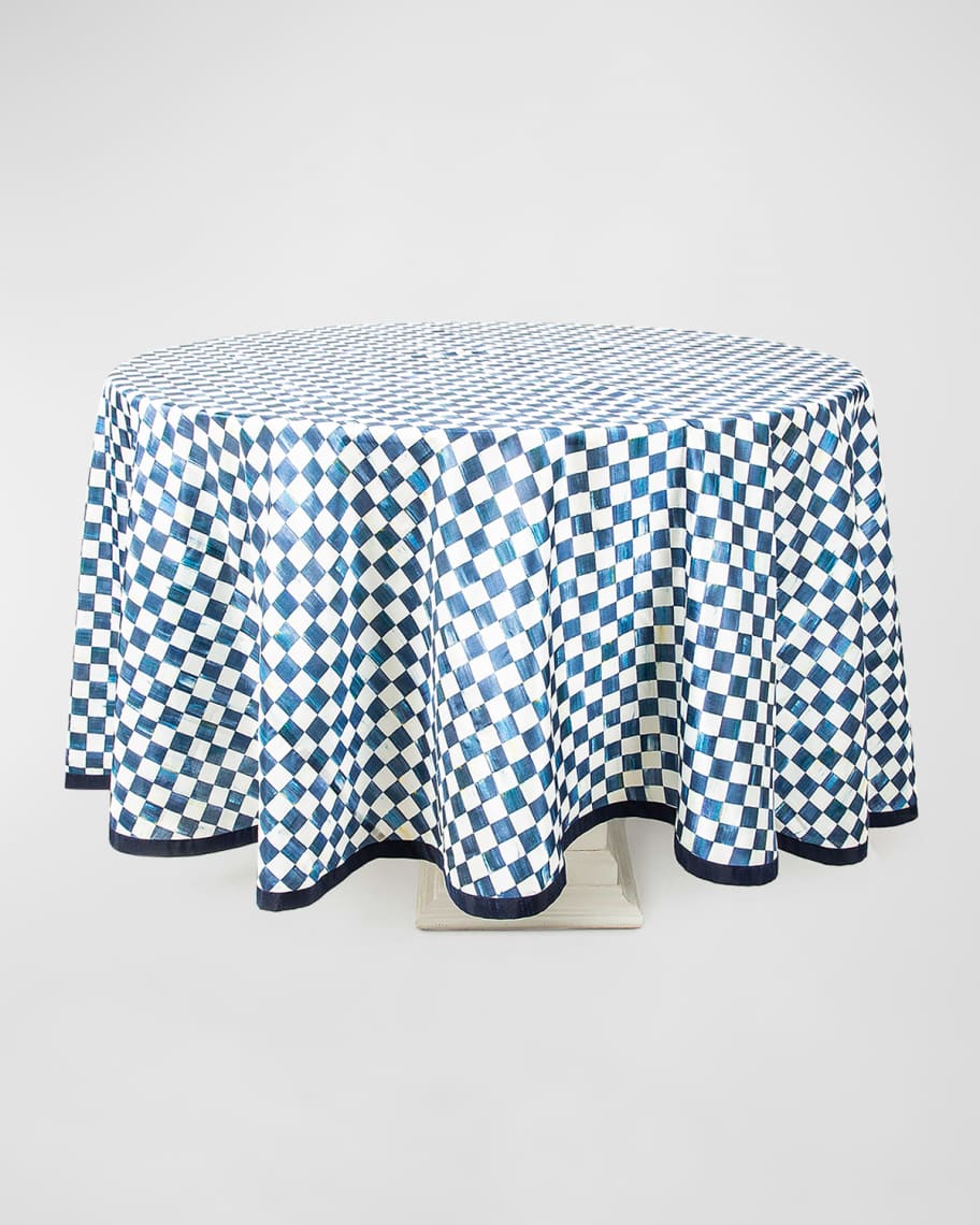 MacKenzieChilds Royal Check 90" Round Tablecloth Neiman Marcus