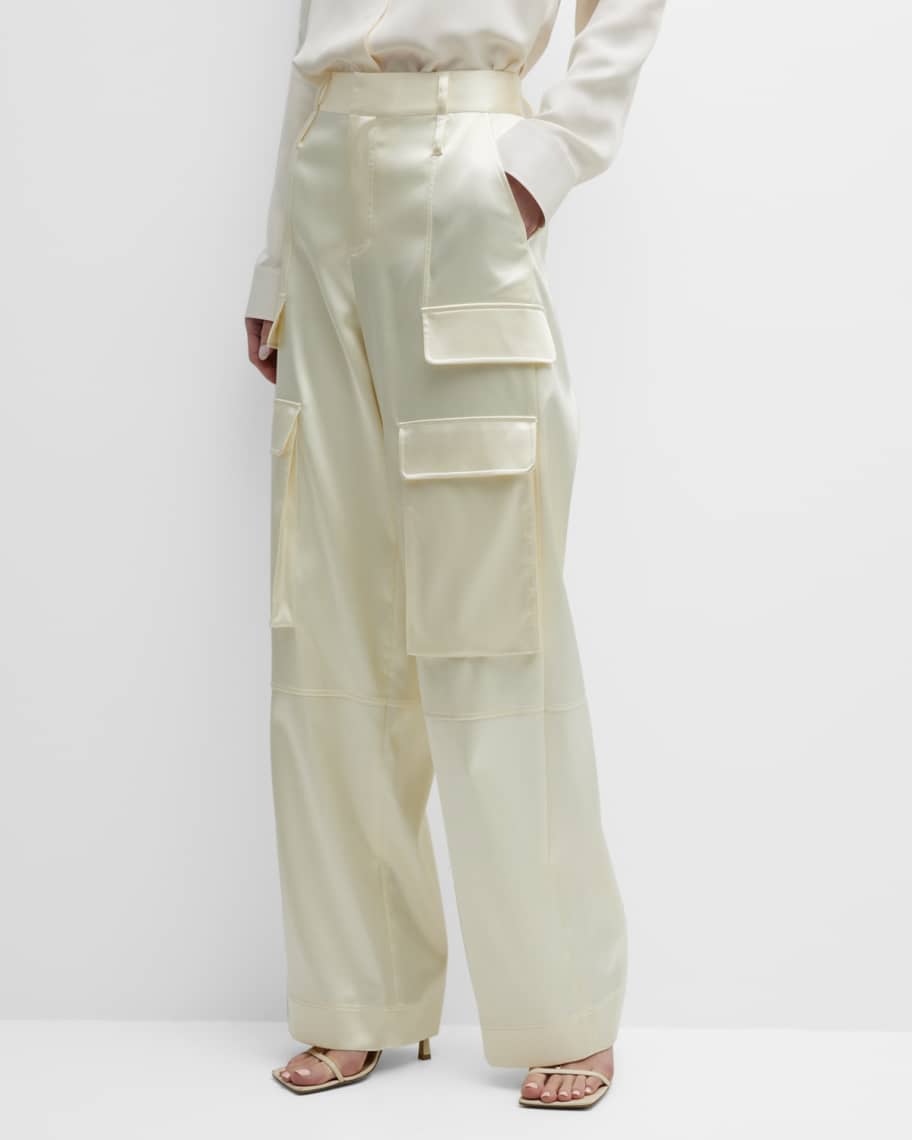 Straight-Leg Satin Cargo Pants