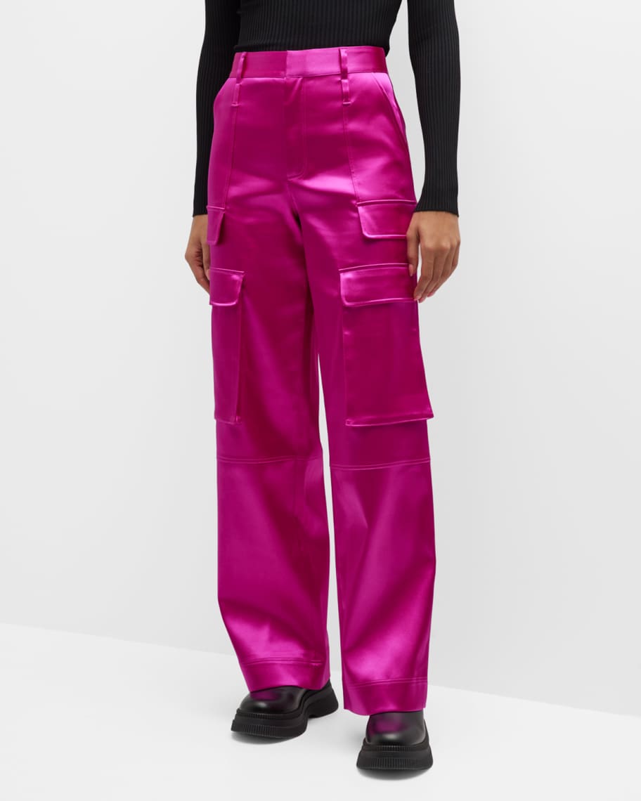 FRAME Satin Straight Cargo Pants | Neiman Marcus