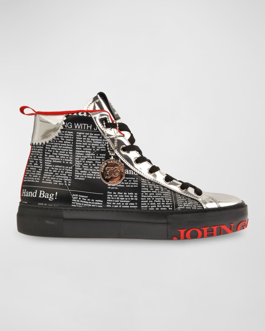 John Galliano Paris Men's Black Leather High Top Sneakers Size EU 46 US 12  $495