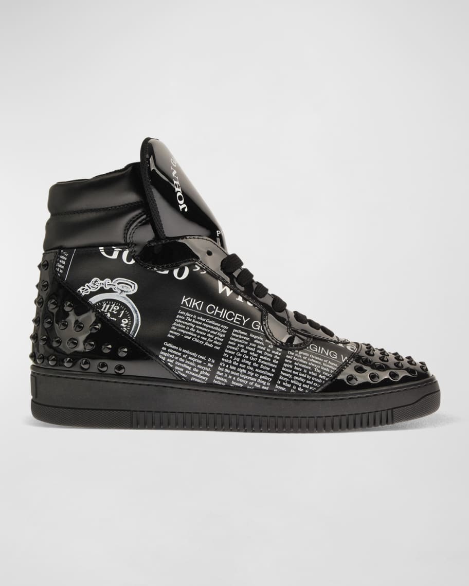 John Galliano Gazette Newspaper Print High-top Sneakers in White for Men