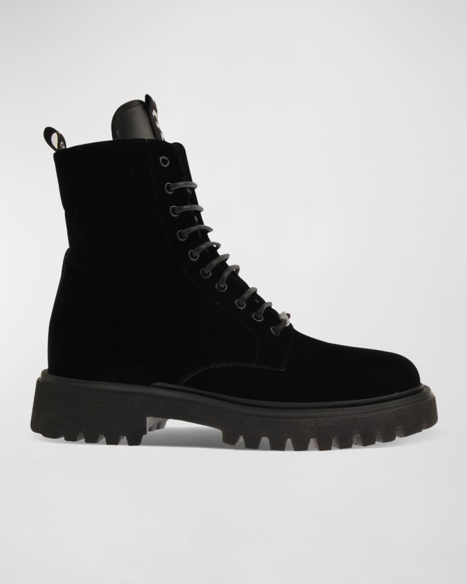 John Galliano Paris Men s Lug Sole Velvet Combat Boots Neiman Marcus