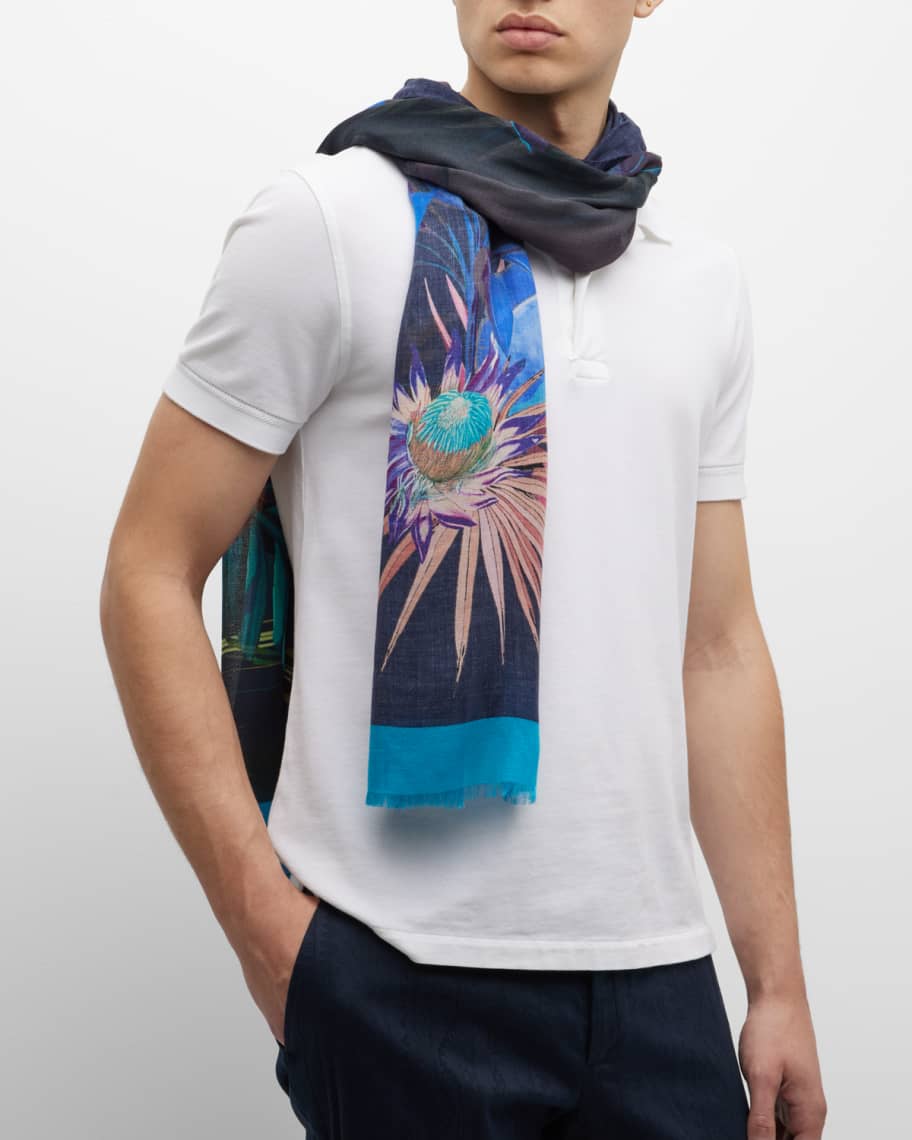 【送料&関税込】Prada Midnight Blue Cashmere Scarf Etro Men's Panther Graphic Modal-Cashmere Scarf | Neiman Marcus