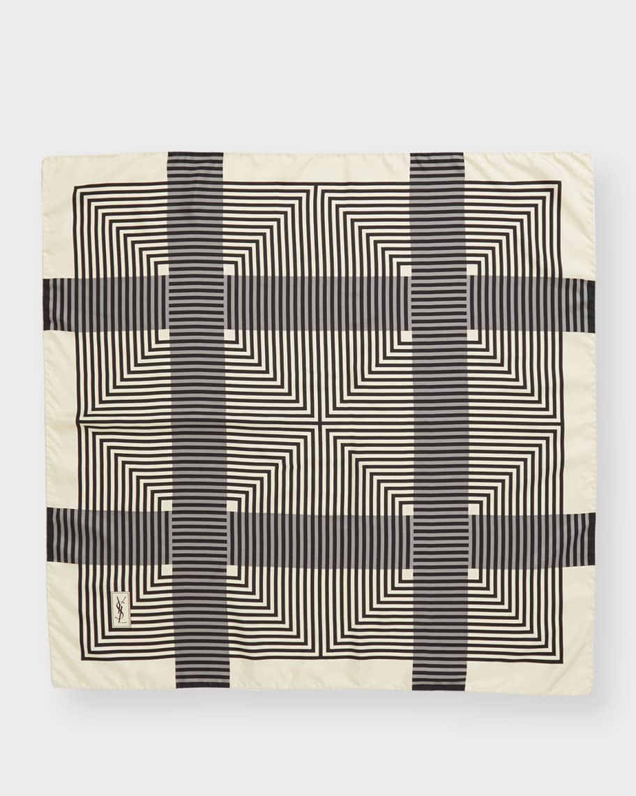 Saint Laurent YSL Optical Striped Silk Square Scarf | Neiman