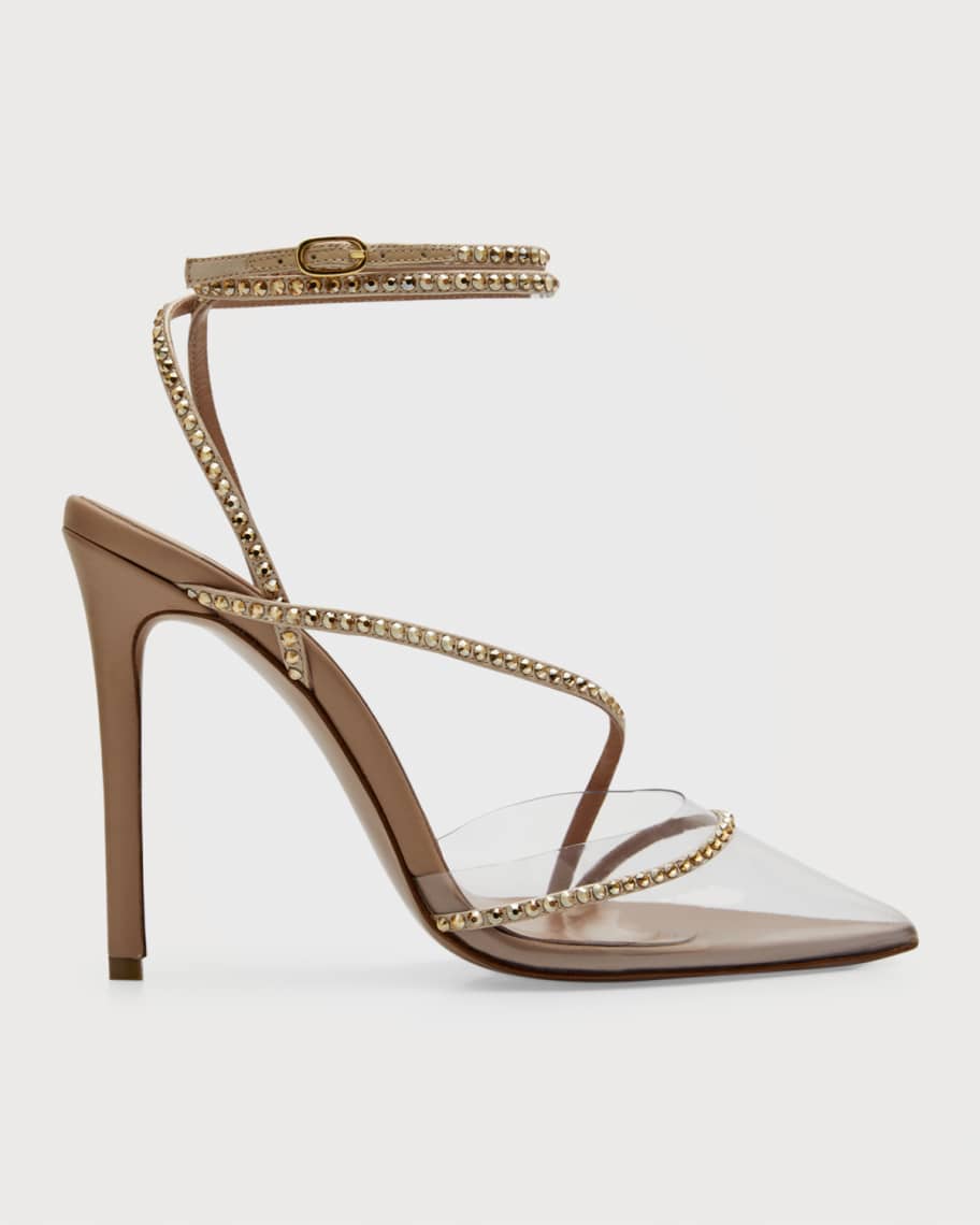 Andrea Wazen Dassy See-Through Crystal Ankle-Strap Pumps | Neiman Marcus
