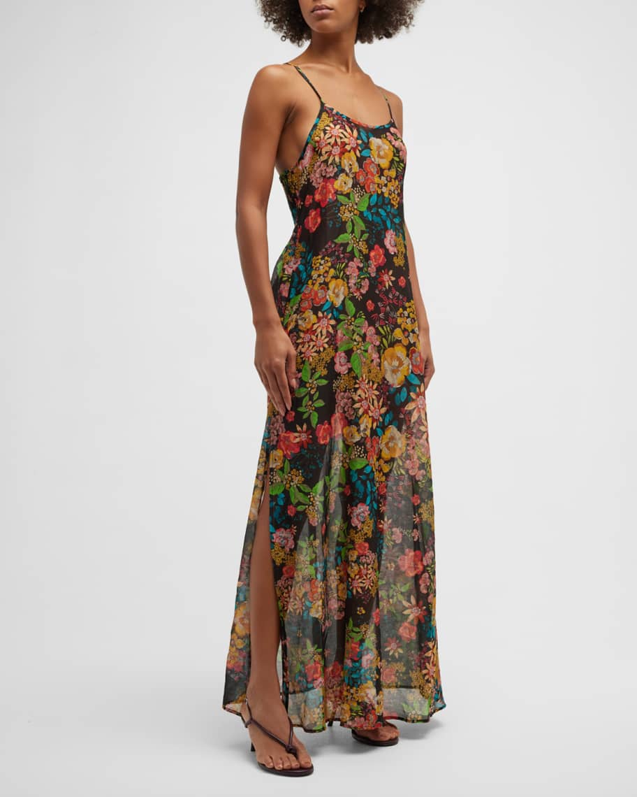 Johnny Was Floral Strappy Semi-Sheer Maxi Dress | Neiman Marcus