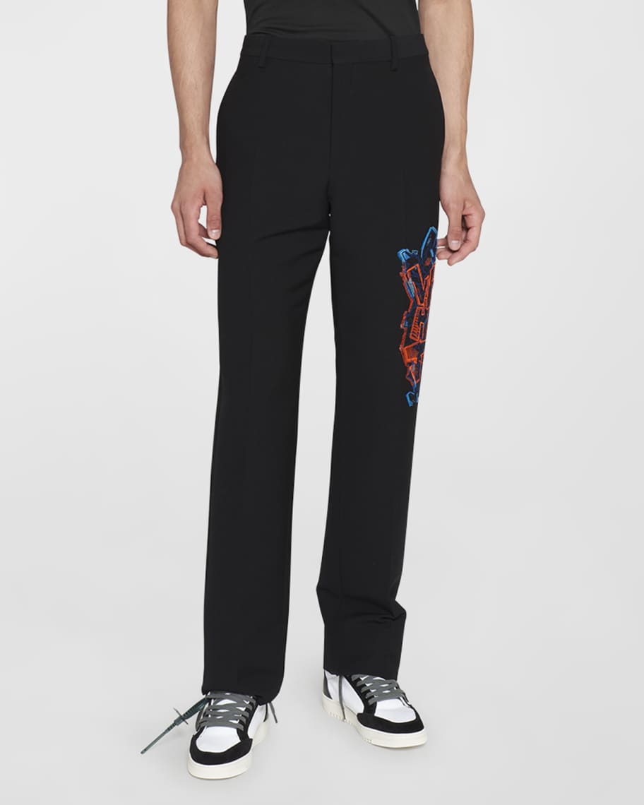 Off-White Men's Graffiti Coupe Embroidered Slim Pants | Neiman Marcus