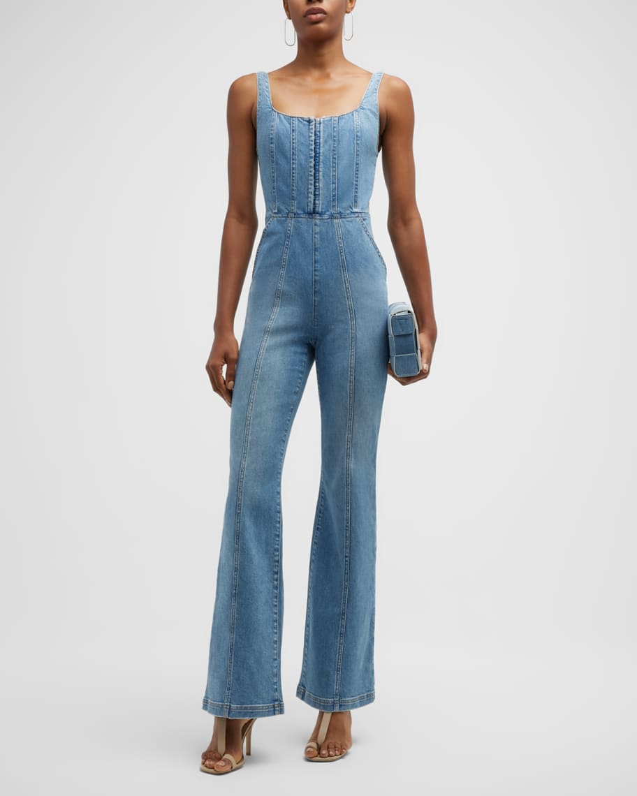 Alice + Olivia Chels Denim Corset Jumpsuit Neiman Marcus