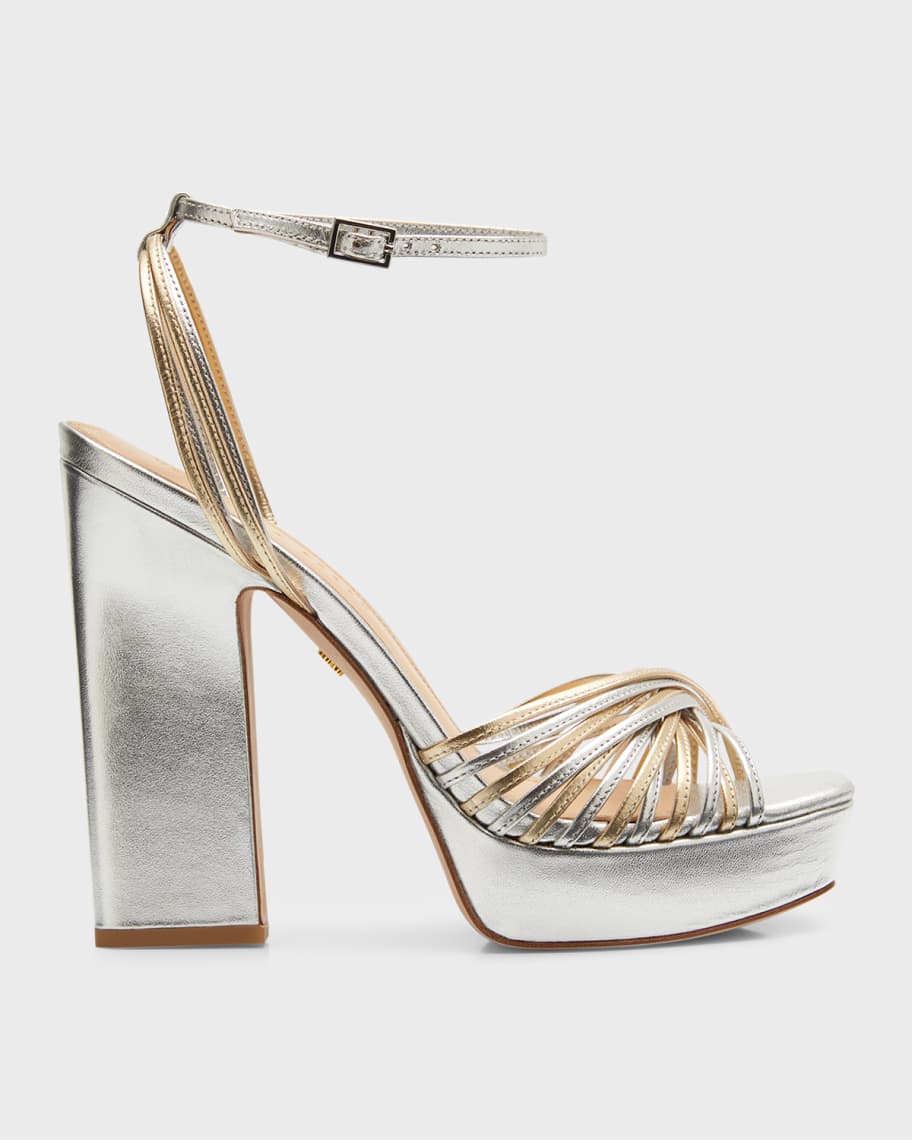 Veronica Beard Fletcher Metallic Ankle-Strap Sandals | Neiman Marcus