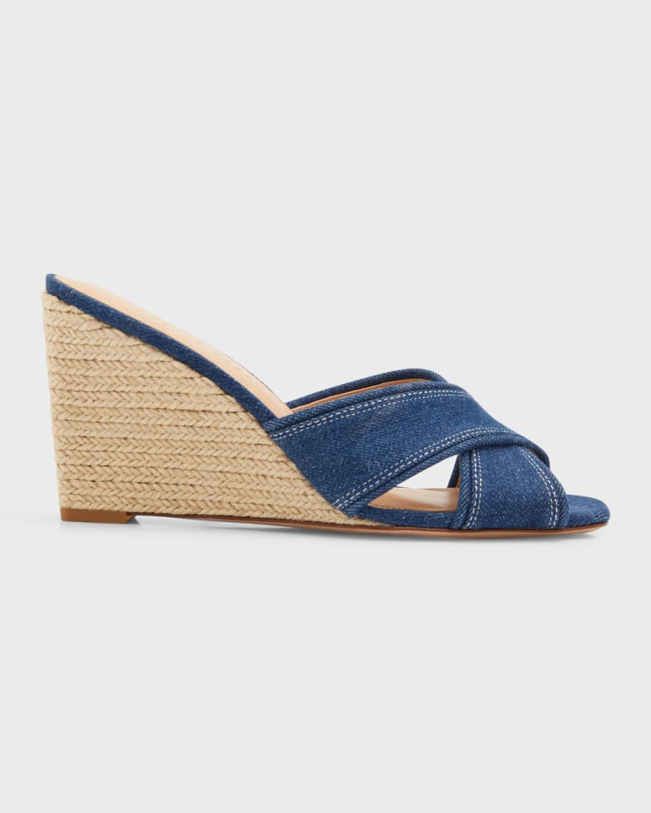 Veronica Beard Edna Denim Wedge Espadrille Sandals Neiman