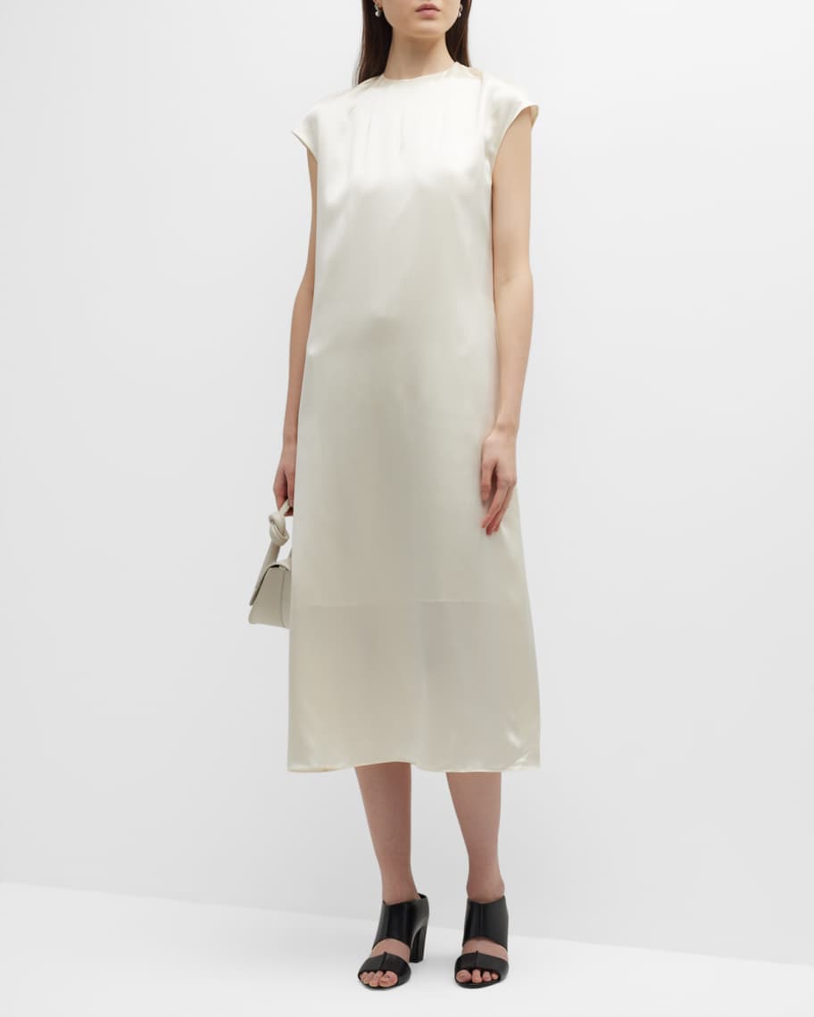 Loulou Studio Dola Cap-Sleeve Silk Midi Dress | Neiman Marcus