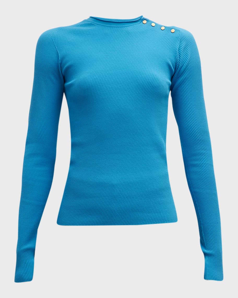 Giorgio Armani Snap-Button Ribbed Knit Top | Neiman Marcus