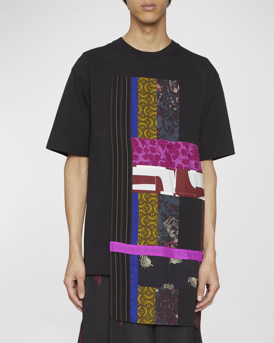 Dries Van Noten Men's Heltz Asymmetric Patchwork T-Shirt | Neiman