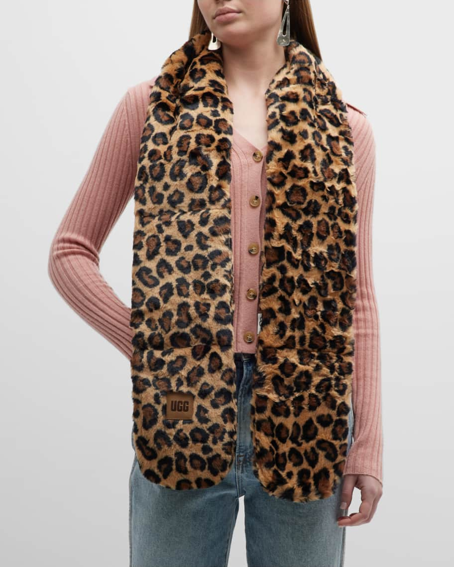 UGG Leopard-Print Faux Fur Scarf | Neiman Marcus