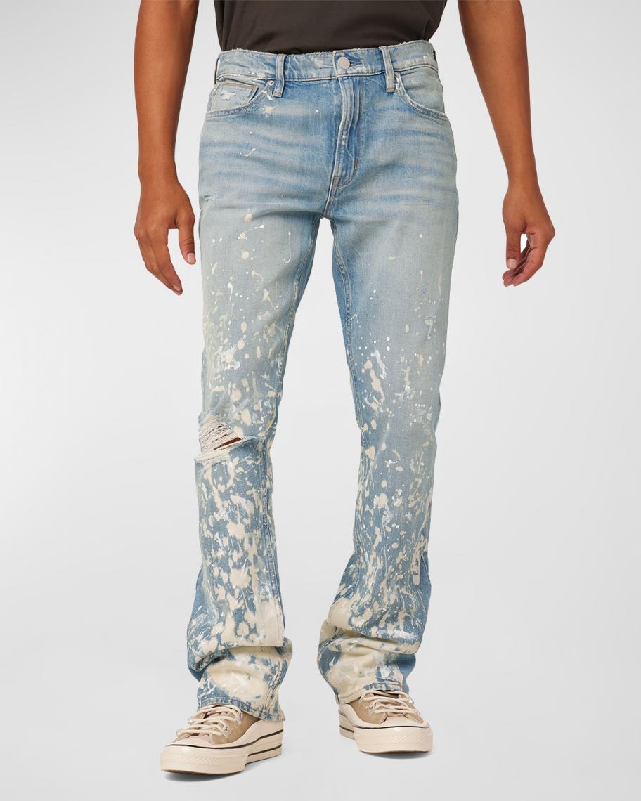 Hudson Men's Walker Paint-Splatter Flare Jeans | Neiman Marcus