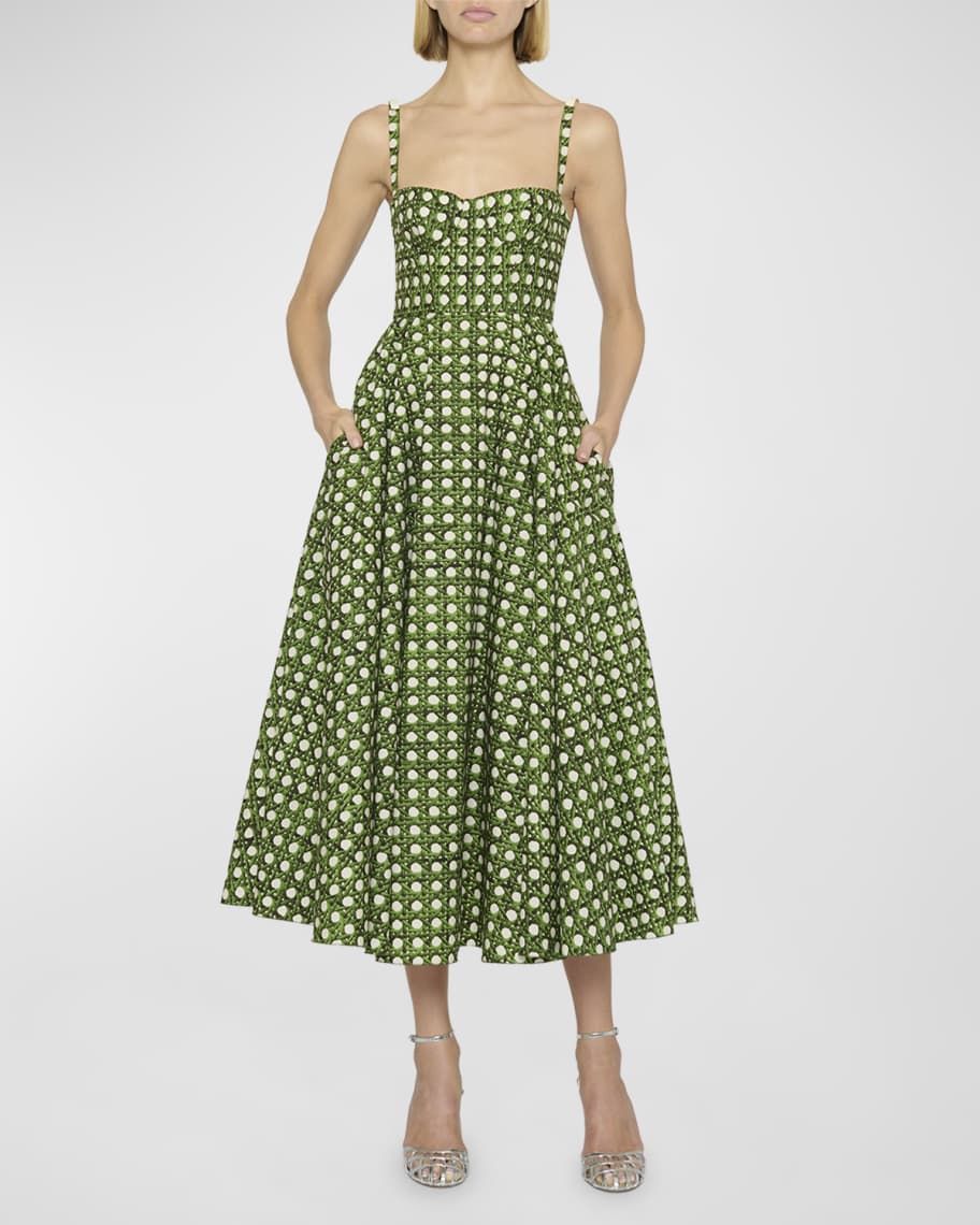 Giambattista Valli Woven-Print Bow Bustier Tea-Length Dress