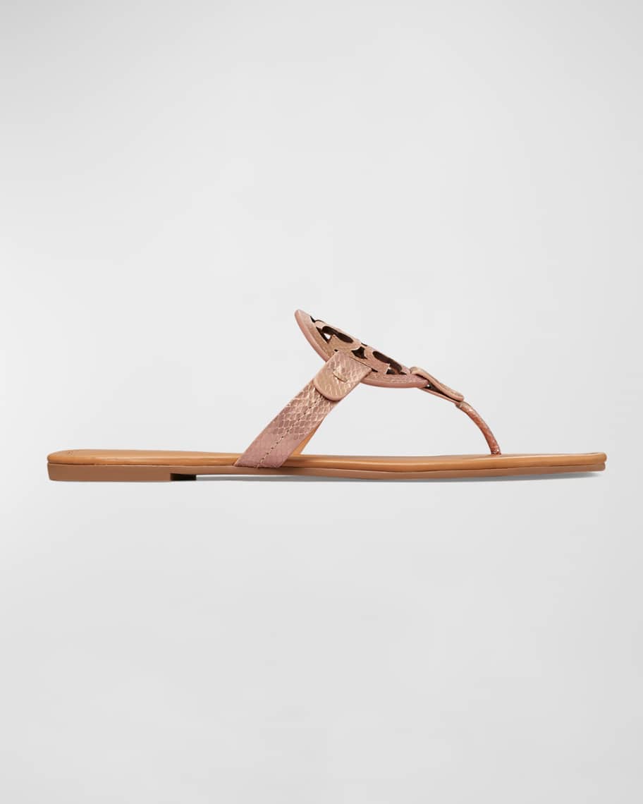 Tory Burch Miller Leather Logo Thong Sandals | Neiman Marcus