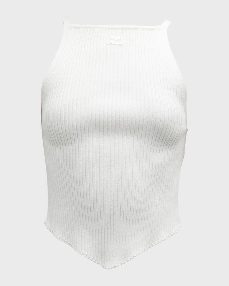 Courreges Rib-Knit Tank Top with Pointed Hem | Neiman Marcus