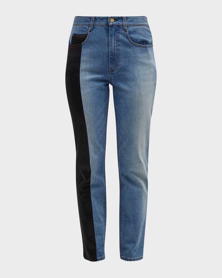 Hellessy Lili Mixed-Media Panel Slim-Leg Ankle Jeans
