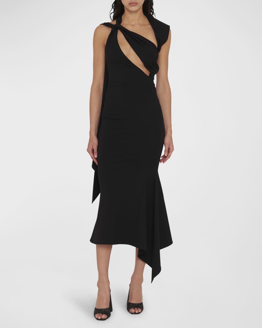 The Attico Sam Asymmetric Midi Dress w/ Cutouts | Neiman Marcus