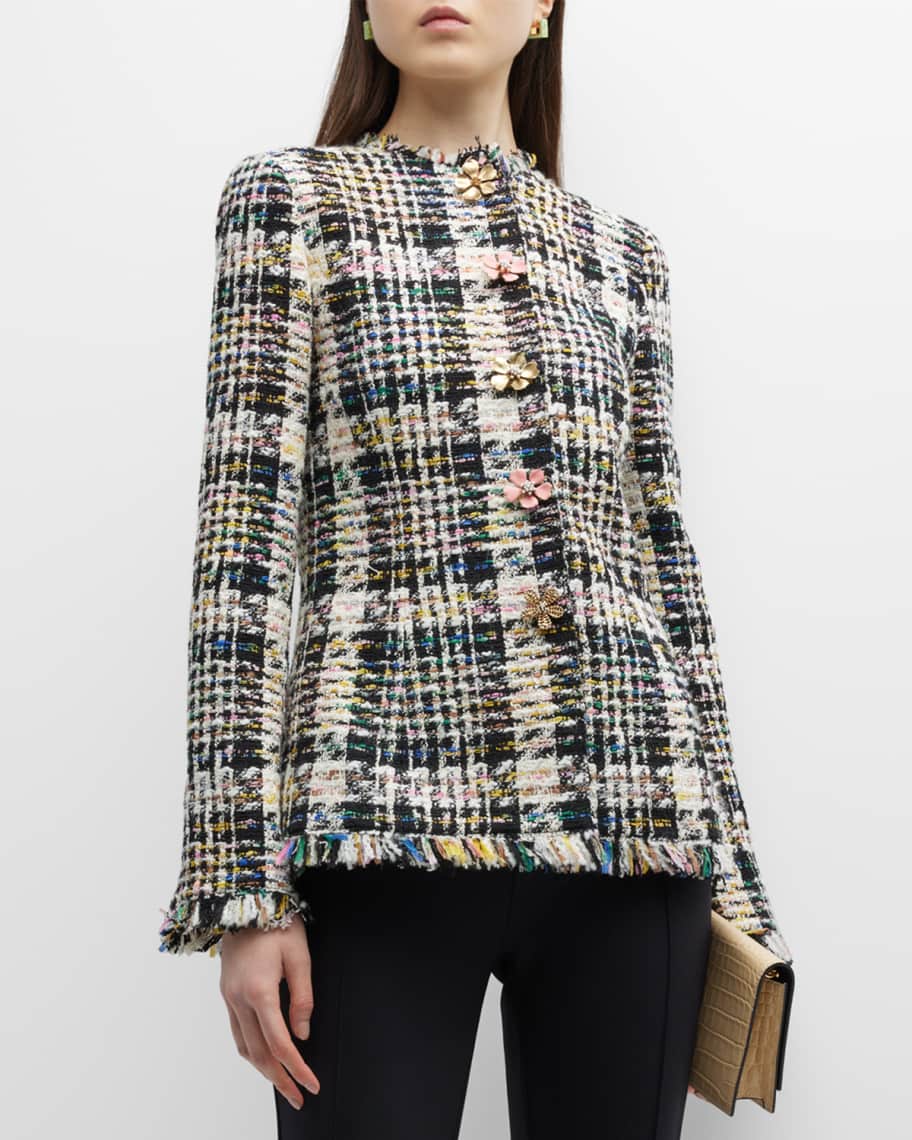 CHANEL Fancy Tweed Hound tooth Jacket Yellow 40