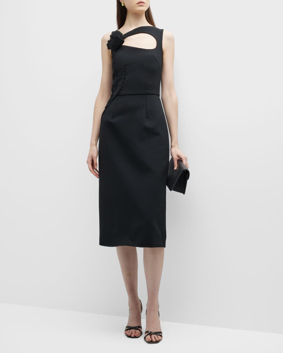 Oscar de la Renta Tulip-Applique Cutout Midi Dress | Neiman Marcus