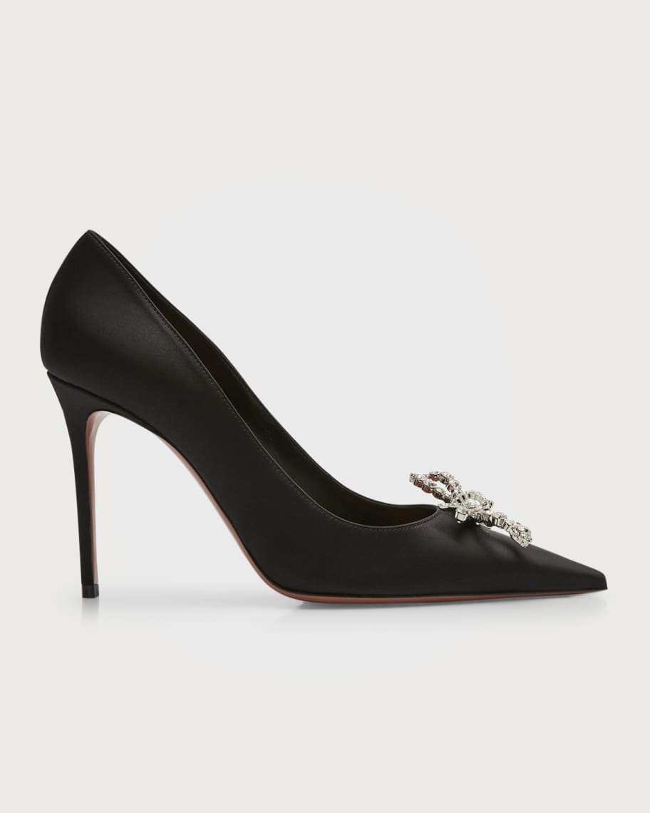 Amina Muaddi Rosie Crystal Bow Satin Pumps | Neiman Marcus