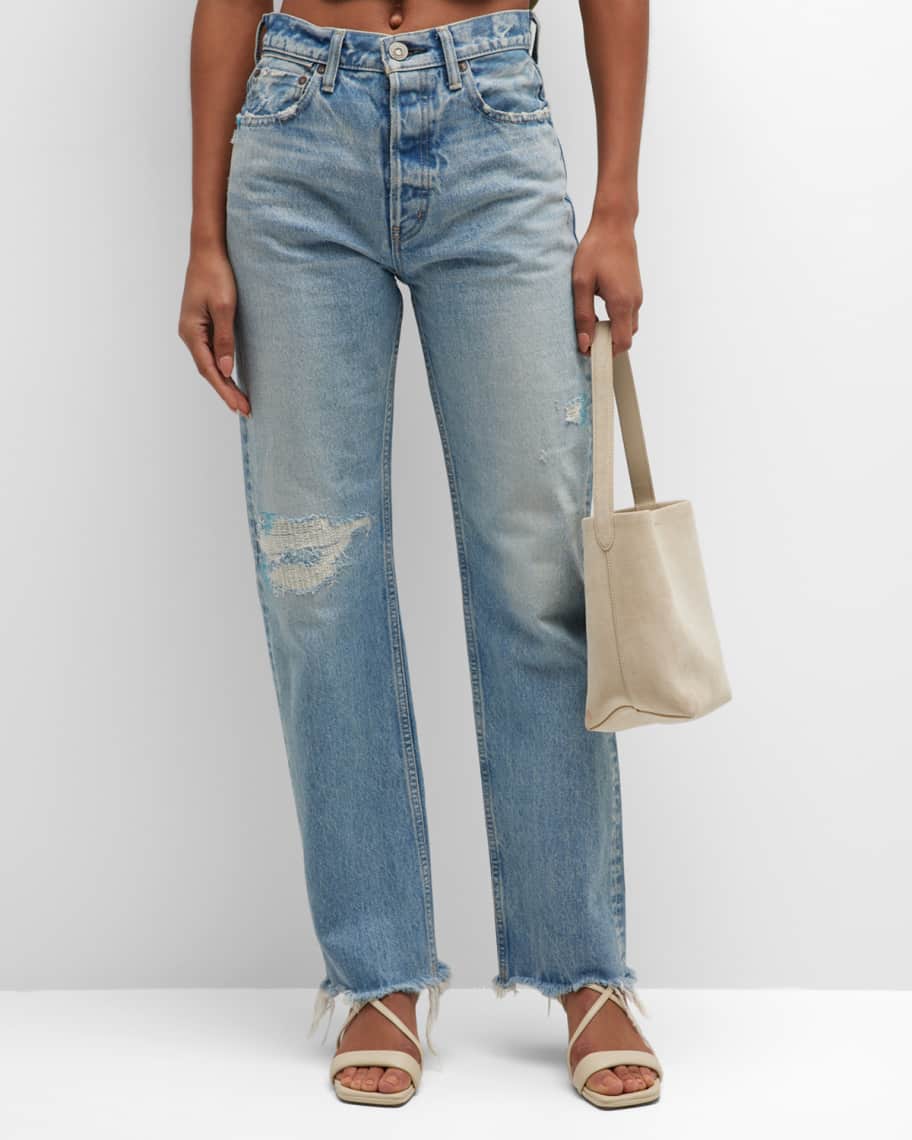 MOUSSY VINTAGE Brighton Distressed Wide Straight Jeans | Neiman Marcus
