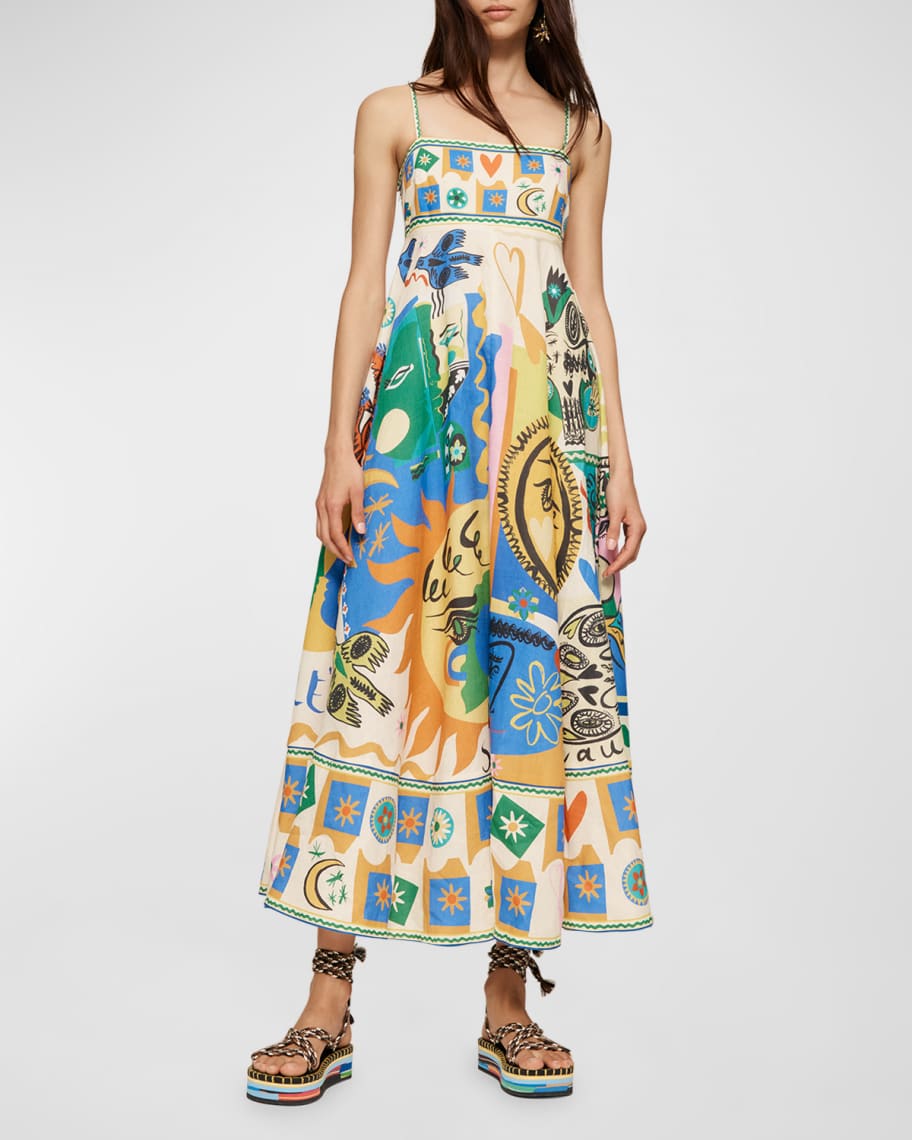 ALEMAIS Soleil SquareNeck Linen Midi Sundress Neiman Marcus