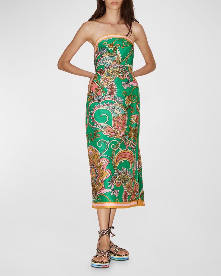 ALEMAIS Marion Fitted-Bodice Strapless Midi Cutout Dress | Neiman Marcus