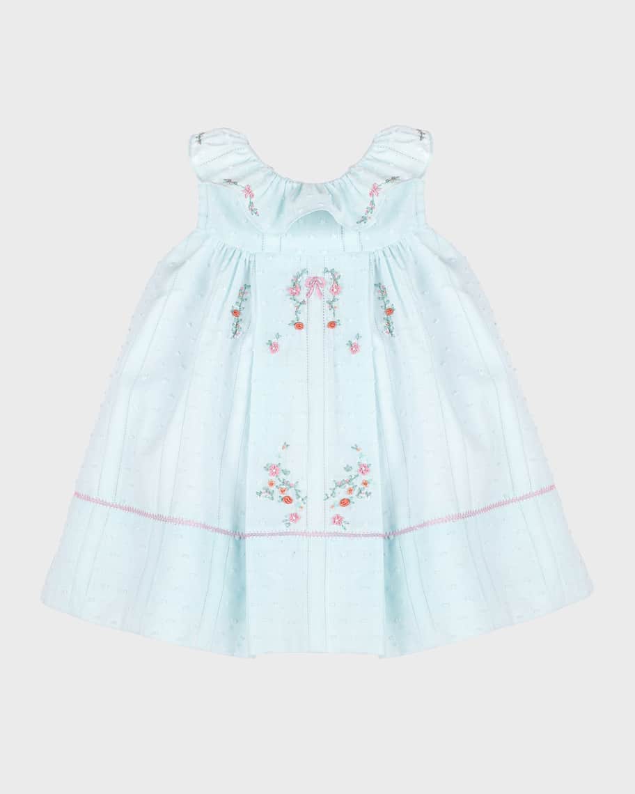 Luli & Me Girls Bouquet Smocked Dress - Scallop Collar - Blue main image 1