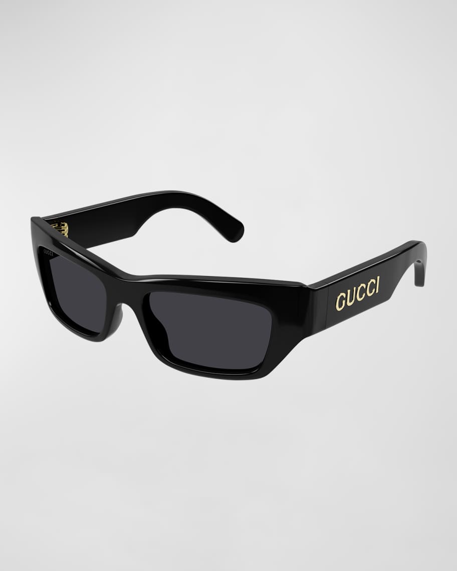 Gucci Men s Full Rim Logo Embellished Acetate Rectangle Sunglasses