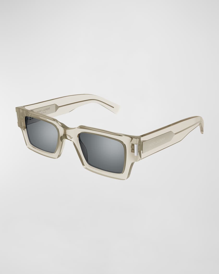 Saint Laurent Men's Rectangle Acetate Sunglasses with Logo