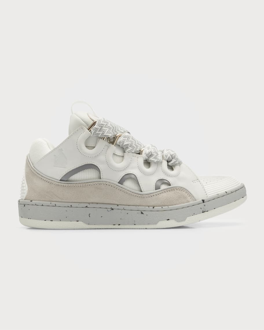 Lanvin Men's Caged Leather Jumbo-Lace Sneakers | Neiman Marcus