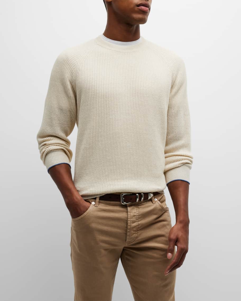 Brunello Cucinelli Men's Sicilian Sun Linen Blend Knit Sweater with Raglan Sleeves Neiman Marcus
