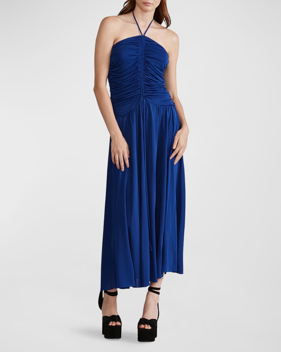 Zac Posen Ruched Matte Jersey Open-Back Halter Gown | Neiman Marcus
