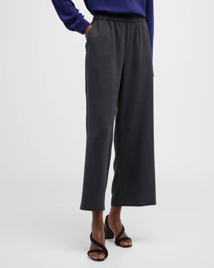 Eileen Fisher Wide-Leg Check-Print Crepe Ankle Pants | Neiman Marcus
