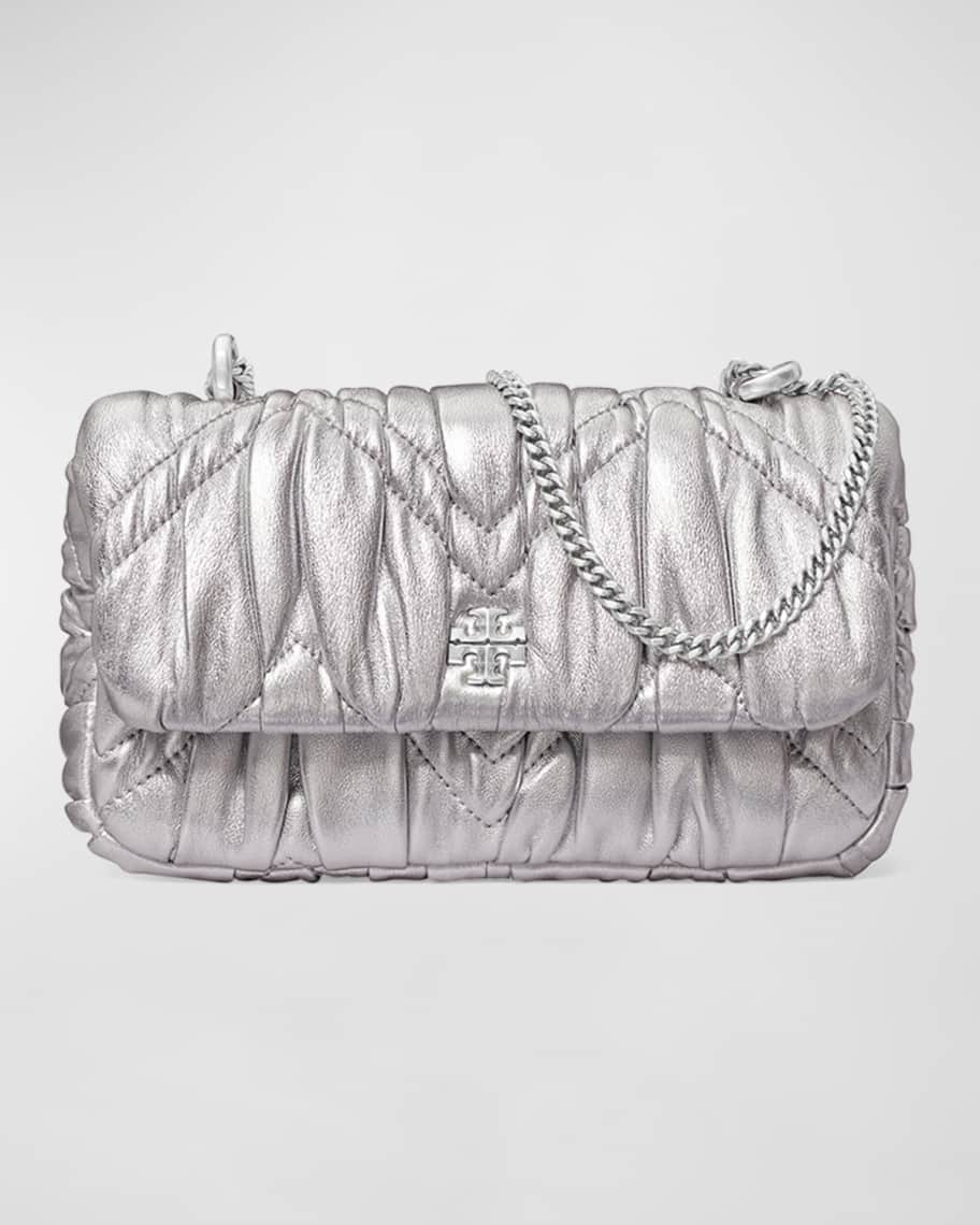 Tory Burch, Bags, Tory Burch Mini Kira Metallic Diamond Ruched Flap Bag  Silver