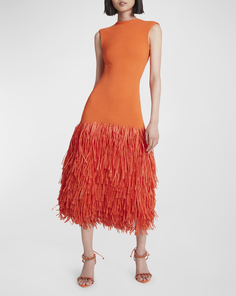 Aje Rushes Raffia Knit Sleeveless Midi Dress