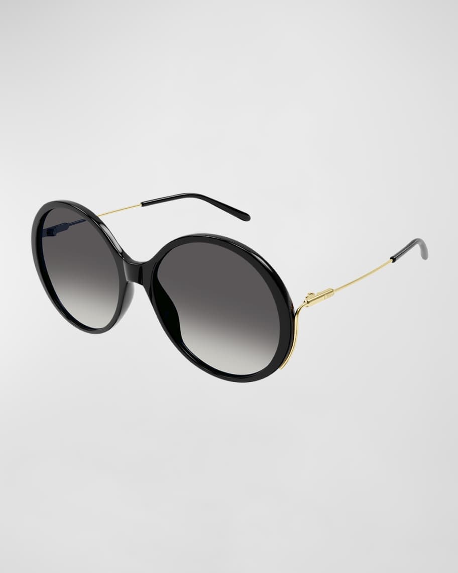 サングラス Chloe Eyewear Black Acetate Sunglasses Chloe Oversized Round Acetate and Metal Sunglasses | Neiman