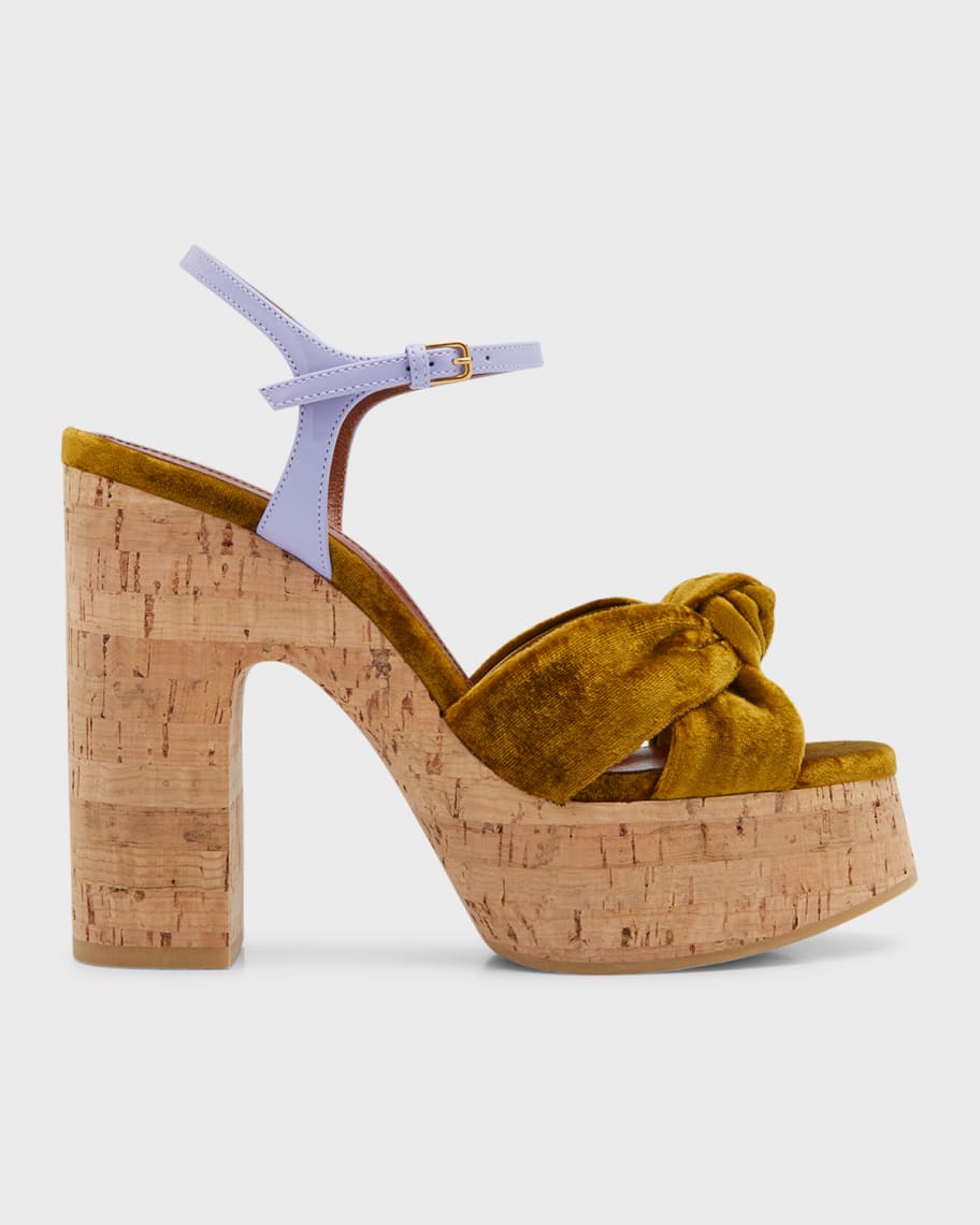 Saint Laurent Bianca Knotted Ankle-Strap Platform Sandals | Neiman Marcus